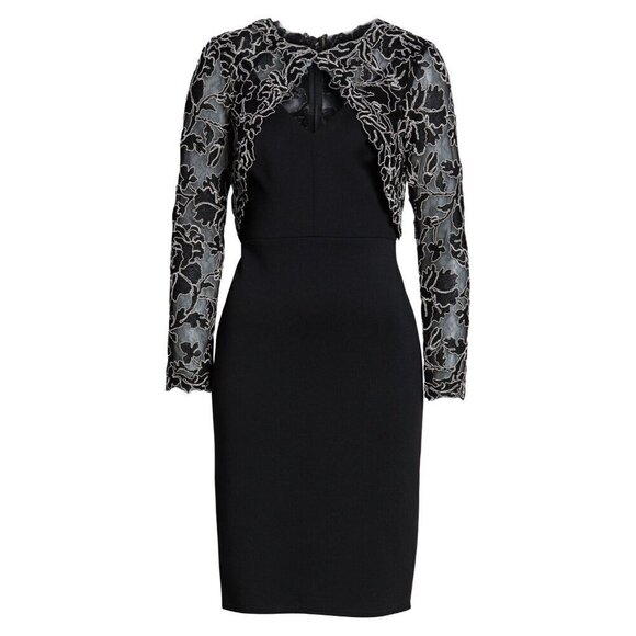 NWT Tadashi Shoji Darya in Black White Embroidered Shrug Sheath Dress 6 - Picture 1 of 10